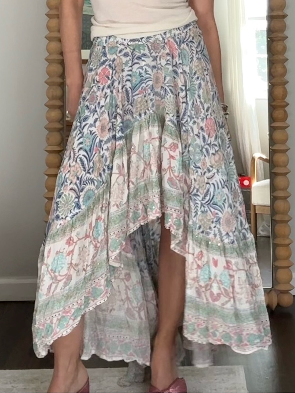 Miss June Paris High-Low Floral Maxi Skirt - Pastel Multi
